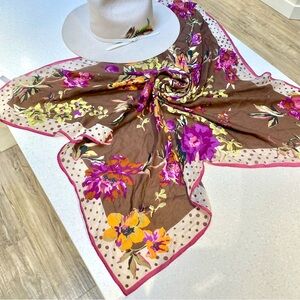 Stunning SILK floral boho scarf/Wrap w prairie country shabby chic vibe
